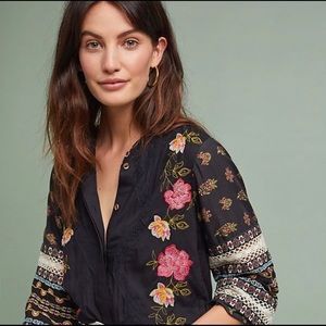 Akemi kin black blouse embroidered anthropologie